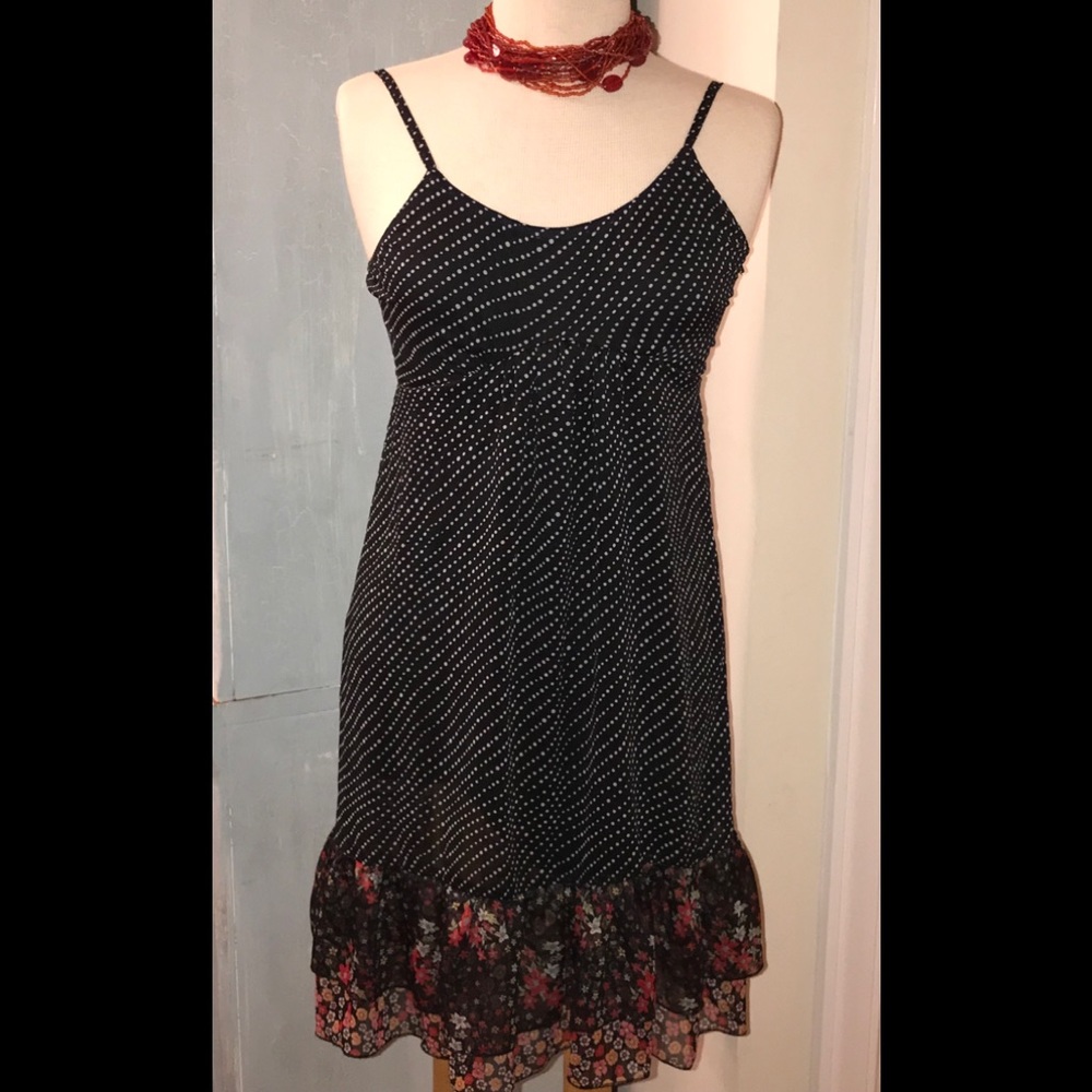 Black Sheer dress polka dot and floral 🌼🌸 small